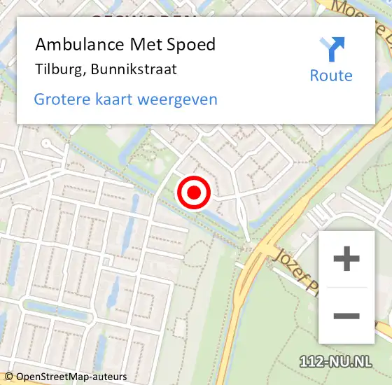 Locatie op kaart van de 112 melding: Ambulance Met Spoed Naar Tilburg, Bunnikstraat op 8 februari 2018 10:15