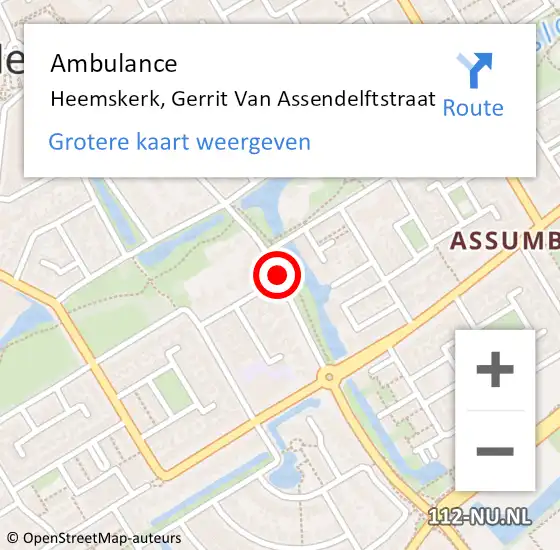 Locatie op kaart van de 112 melding: Ambulance Heemskerk, Gerrit Van Assendelftstraat op 8 februari 2018 10:39