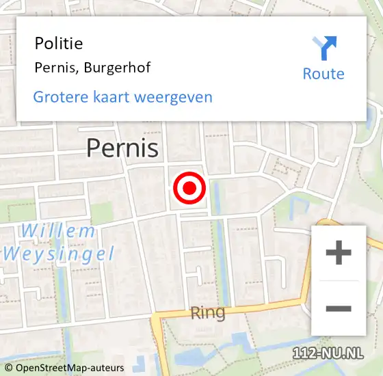 Locatie op kaart van de 112 melding: Politie Pernis, Burgerhof op 8 februari 2018 10:48