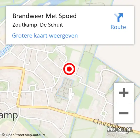 Locatie op kaart van de 112 melding: Brandweer Met Spoed Naar Zoutkamp, De Schuit op 15 februari 2014 15:07