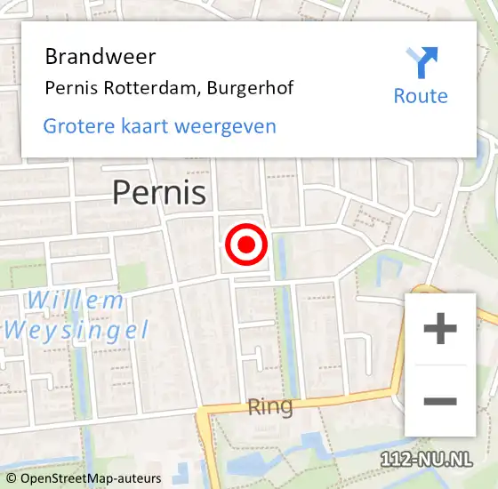 Locatie op kaart van de 112 melding: Brandweer Pernis Rotterdam, Burgerhof op 8 februari 2018 11:02