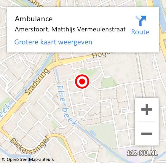 Locatie op kaart van de 112 melding: Ambulance Amersfoort, Matthijs Vermeulenstraat op 8 februari 2018 11:20