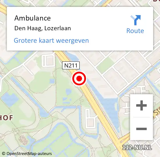 Locatie op kaart van de 112 melding: Ambulance Den Haag, Lozerlaan op 8 februari 2018 12:01