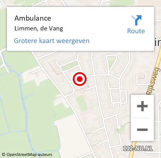 Locatie op kaart van de 112 melding: Ambulance Limmen, de Vang op 8 februari 2018 12:05