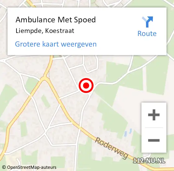 Locatie op kaart van de 112 melding: Ambulance Met Spoed Naar Liempde, Koestraat op 8 februari 2018 12:15
