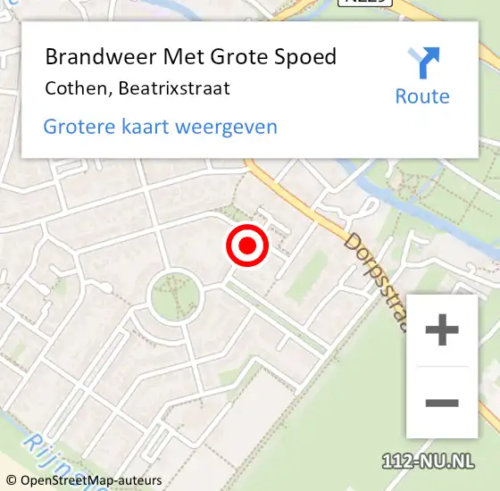 Locatie op kaart van de 112 melding: Brandweer Met Grote Spoed Naar Cothen, Beatrixstraat op 8 februari 2018 13:00