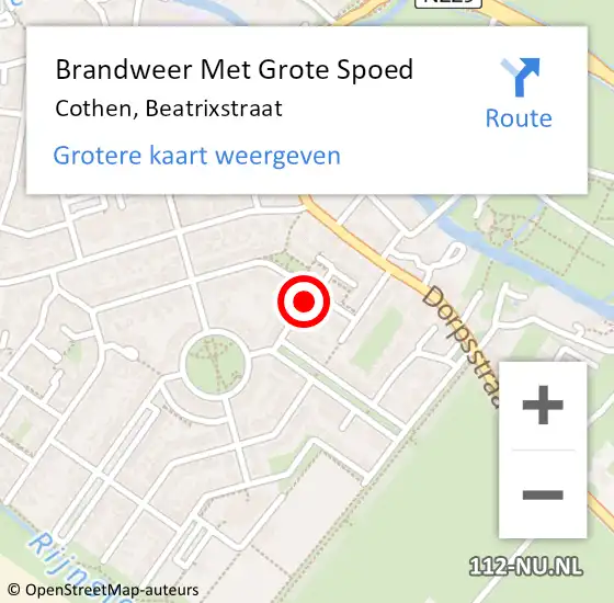 Locatie op kaart van de 112 melding: Brandweer Met Grote Spoed Naar Cothen, Beatrixstraat op 8 februari 2018 13:11