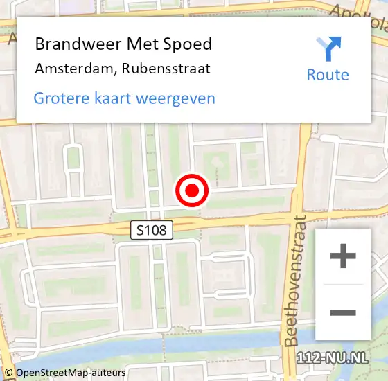 Locatie op kaart van de 112 melding: Brandweer Met Spoed Naar Amsterdam, Rubensstraat op 8 februari 2018 13:58