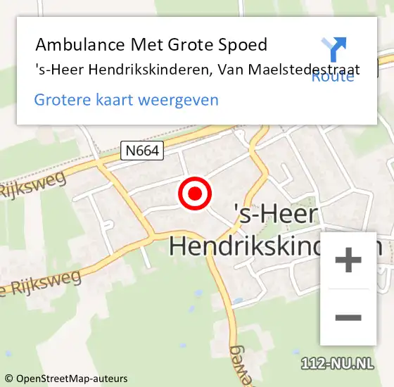 Locatie op kaart van de 112 melding: Ambulance Met Grote Spoed Naar 's-Heer Hendrikskinderen, Van Maelstedestraat op 8 februari 2018 14:03