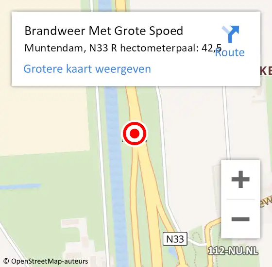 Locatie op kaart van de 112 melding: Brandweer Met Grote Spoed Naar Muntendam, N33 R hectometerpaal: 42,5 op 8 februari 2018 14:04