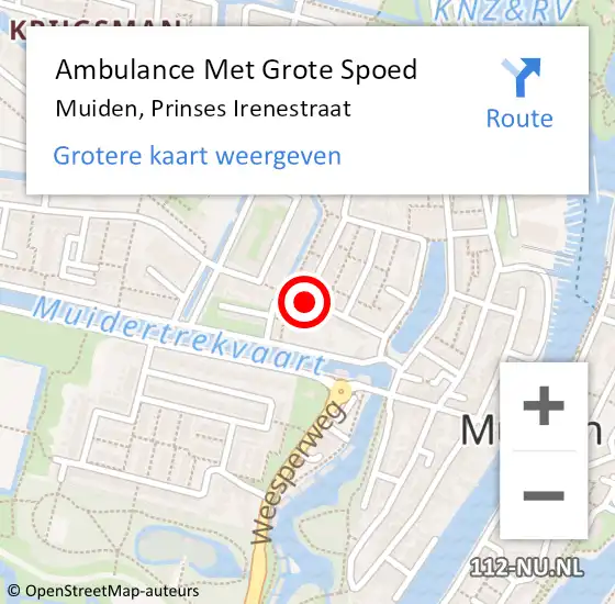 Locatie op kaart van de 112 melding: Ambulance Met Grote Spoed Naar Muiden, Prinses Irenestraat op 15 februari 2014 15:29