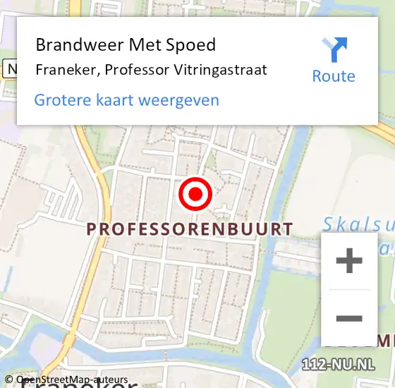 Locatie op kaart van de 112 melding: Brandweer Met Spoed Naar Franeker, Professor Vitringastraat op 8 februari 2018 15:20