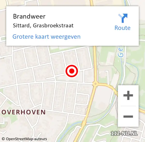 Locatie op kaart van de 112 melding: Brandweer Sittard, Grasbroekstraat op 15 februari 2014 15:33