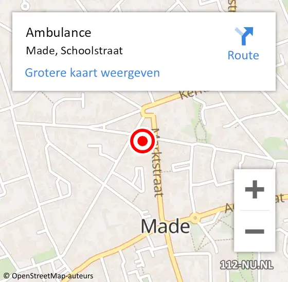 Locatie op kaart van de 112 melding: Ambulance Made, Schoolstraat op 8 februari 2018 15:55