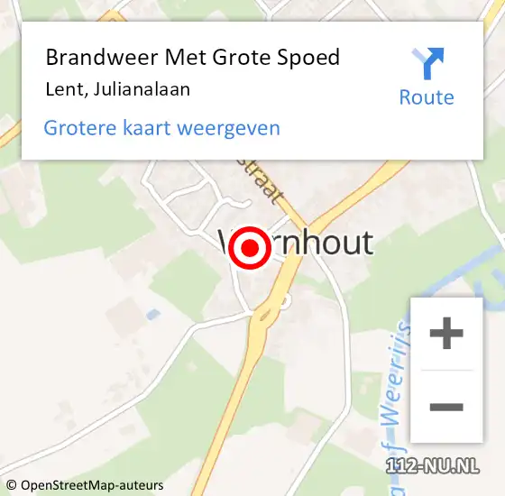 Locatie op kaart van de 112 melding: Brandweer Met Grote Spoed Naar Lent, Julianalaan op 8 februari 2018 18:12