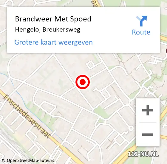 Locatie op kaart van de 112 melding: Brandweer Met Spoed Naar Hengelo, Breukersweg op 8 februari 2018 18:19