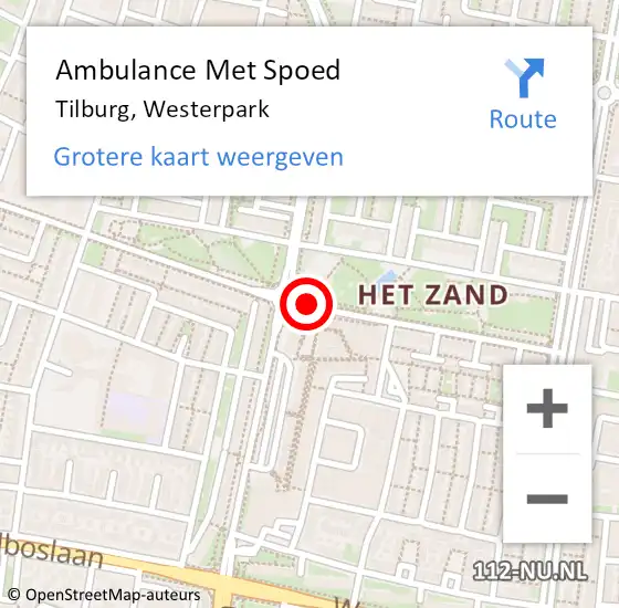 Locatie op kaart van de 112 melding: Ambulance Met Spoed Naar Tilburg, Westerpark op 8 februari 2018 18:31