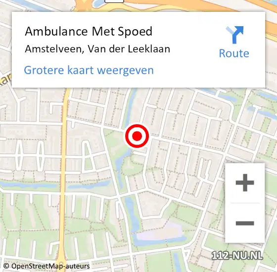 Locatie op kaart van de 112 melding: Ambulance Met Spoed Naar Amstelveen, Van der Leeklaan op 8 februari 2018 18:58