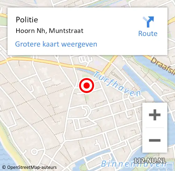 Locatie op kaart van de 112 melding: Politie Hoorn Nh, Muntstraat op 8 februari 2018 20:14