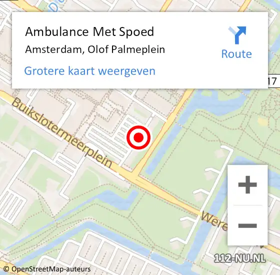 Locatie op kaart van de 112 melding: Ambulance Met Spoed Naar Amsterdam, Olof Palmeplein op 8 februari 2018 20:35