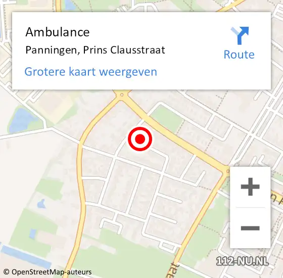 Locatie op kaart van de 112 melding: Ambulance Panningen, Prins Clausstraat op 8 februari 2018 20:56