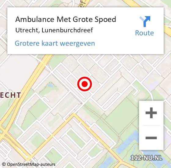 Locatie op kaart van de 112 melding: Ambulance Met Grote Spoed Naar Utrecht, Lunenburchdreef op 8 februari 2018 21:06