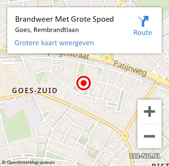 Locatie op kaart van de 112 melding: Brandweer Met Grote Spoed Naar Goes, Rembrandtlaan op 8 februari 2018 21:30