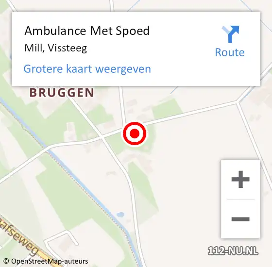 Locatie op kaart van de 112 melding: Ambulance Met Spoed Naar Mill, Vissteeg op 8 februari 2018 22:31