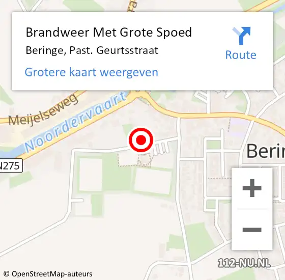 Locatie op kaart van de 112 melding: Brandweer Met Grote Spoed Naar Beringe, Past. Geurtsstraat op 9 februari 2018 00:35