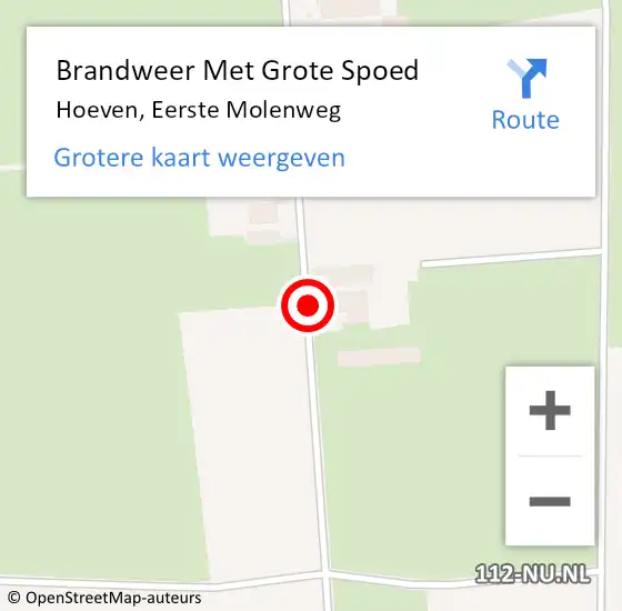 Locatie op kaart van de 112 melding: Brandweer Met Grote Spoed Naar Hoeven, Eerste Molenweg op 9 februari 2018 01:50