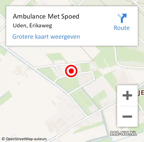 Locatie op kaart van de 112 melding: Ambulance Met Spoed Naar Uden, Erikaweg op 9 februari 2018 04:25