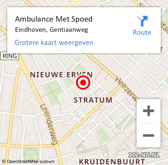 Locatie op kaart van de 112 melding: Ambulance Met Spoed Naar Eindhoven, Gentiaanweg op 9 februari 2018 04:45