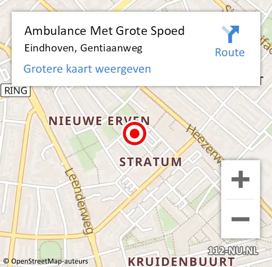 Locatie op kaart van de 112 melding: Ambulance Met Grote Spoed Naar Eindhoven, Gentiaanweg op 9 februari 2018 04:57