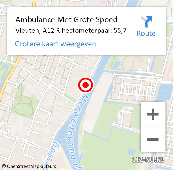 Locatie op kaart van de 112 melding: Ambulance Met Grote Spoed Naar Vleuten, A12 R hectometerpaal: 55,7 op 9 februari 2018 06:59