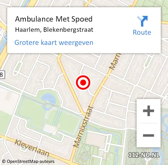 Locatie op kaart van de 112 melding: Ambulance Met Spoed Naar Haarlem, Blekenbergstraat op 9 februari 2018 07:45