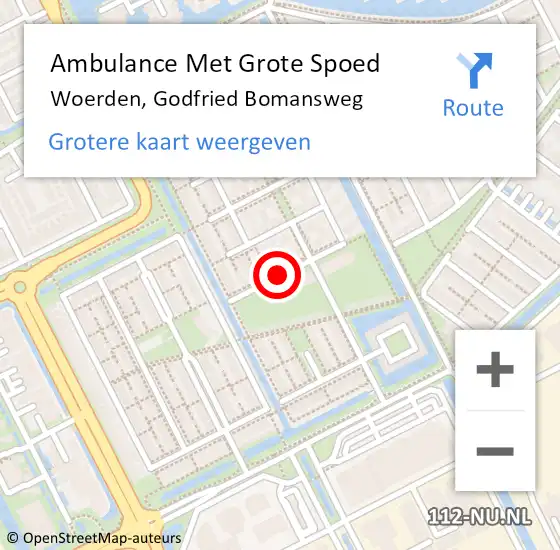 Locatie op kaart van de 112 melding: Ambulance Met Grote Spoed Naar Woerden, Godfried Bomansweg op 9 februari 2018 08:04