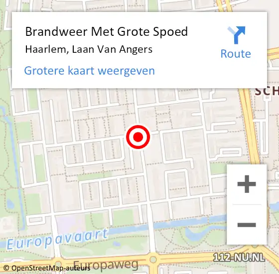 Locatie op kaart van de 112 melding: Brandweer Met Grote Spoed Naar Haarlem, Laan Van Angers op 9 februari 2018 08:28
