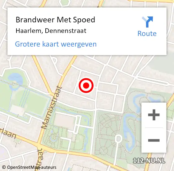 Locatie op kaart van de 112 melding: Brandweer Met Spoed Naar Haarlem, Dennenstraat op 9 februari 2018 09:22