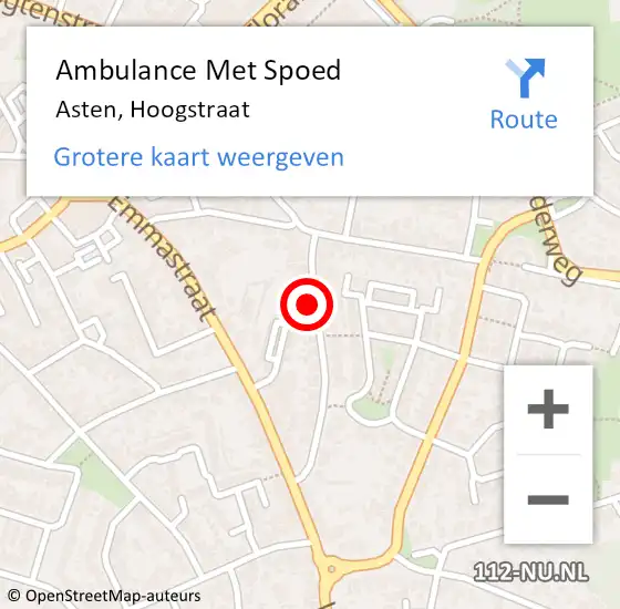 Locatie op kaart van de 112 melding: Ambulance Met Spoed Naar Asten, Hoogstraat op 9 februari 2018 10:01