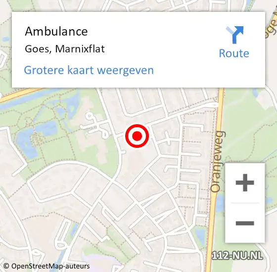 Locatie op kaart van de 112 melding: Ambulance Goes, Marnixflat op 9 februari 2018 10:20