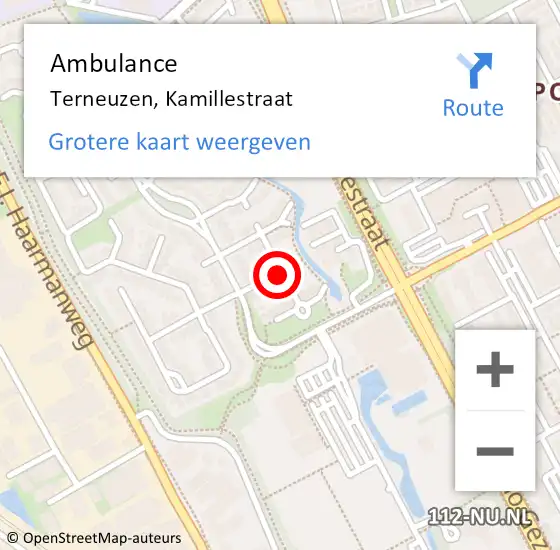 Locatie op kaart van de 112 melding: Ambulance Terneuzen, Kamillestraat op 9 februari 2018 10:21