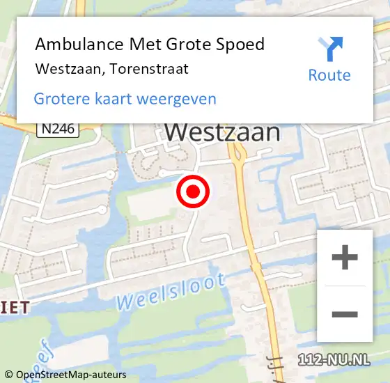 Locatie op kaart van de 112 melding: Ambulance Met Grote Spoed Naar Westzaan, Torenstraat op 9 februari 2018 10:54