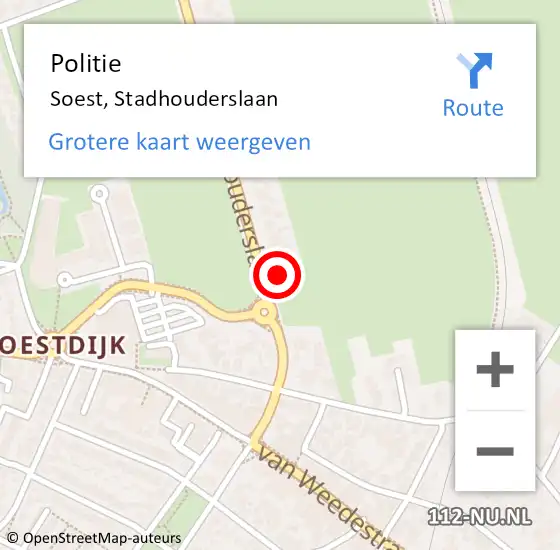 Locatie op kaart van de 112 melding: Politie Soest, Stadhouderslaan op 9 februari 2018 11:20