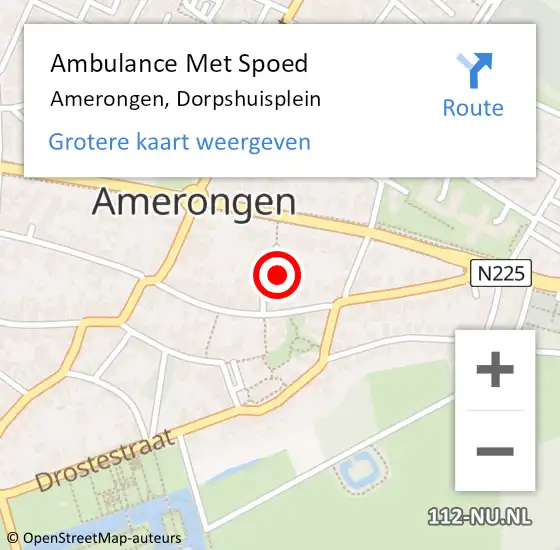 Locatie op kaart van de 112 melding: Ambulance Met Spoed Naar Amerongen, Dorpshuisplein op 9 februari 2018 11:29