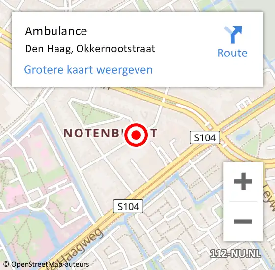 Locatie op kaart van de 112 melding: Ambulance Den Haag, Okkernootstraat op 9 februari 2018 12:11
