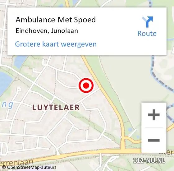 Locatie op kaart van de 112 melding: Ambulance Met Spoed Naar Eindhoven, Junolaan op 9 februari 2018 12:35