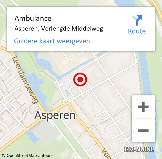 Locatie op kaart van de 112 melding: Ambulance Asperen, Verlengde Middelweg op 9 februari 2018 12:40