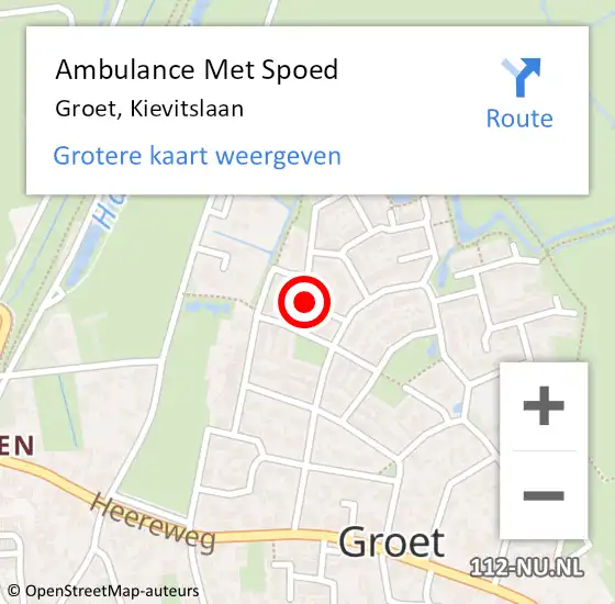Locatie op kaart van de 112 melding: Ambulance Met Spoed Naar Groet, Kievitslaan op 9 februari 2018 14:26