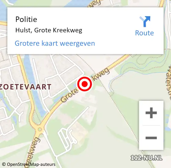 Locatie op kaart van de 112 melding: Politie Hulst, Grote Kreekweg op 9 februari 2018 14:27