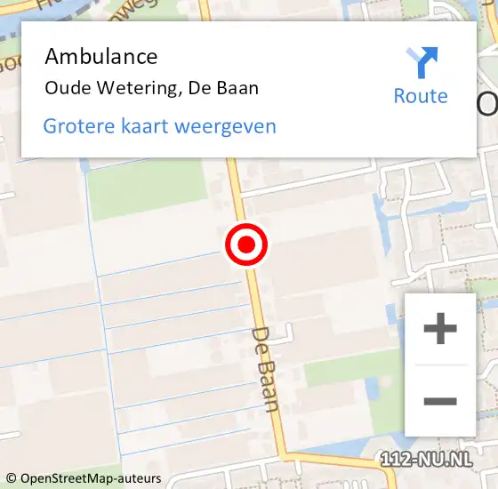 Locatie op kaart van de 112 melding: Ambulance Oude Wetering, De Baan op 9 februari 2018 14:33